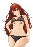 1girl >:( ahoge artist:rora_(user_vgpk4444) bare_shoulders black_bra black_panties bra breasts character:eris_greyrat cleavage closed_mouth copyright:mushoku_tensei covered_erect_nipples cowboy_shot crossed_bangs frown hair_between_eyes hand_on_own_hip large_breasts lingerie long_hair looking_at_viewer looking_down navel orange_eyes panties red_hair simple_background solo thighs underwear underwear_only v-shaped_eyebrows white_background // 1440x2048 // 212KB