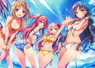 4girls arm_up armpits artist:tomose_shunsaku ass bare_shoulders barefoot beach bikini black_hair blue_bikini blue_eyes braid breasts brown_eyes brown_hair character:horikita_suzune character:ichinose_honami_(youjitsu) character:kushida_kikyou character:sakura_airi cleavage collarbone copyright:youkoso_jitsuryoku_shijou_shugi_no_kyoushitsu_e day fisheye floral_print floral_print_bikini flower frilled_bikini frills front-tie_bikini_top front-tie_top hair_flower hair_ornament jacket large_breasts lighthouse long_hair looking_at_viewer looking_back medium_breasts multiple_girls ocean open_mouth orange_bikini outdoors palm_tree pink_hair polka_dot polka_dot_bikini print_bikini shiny_skin short_hair side-tie_bikini_bottom sky smile split_mouth standing star_print star_print_bikini stomach striped_bikini striped_clothes swimsuit thighs tree very_long_hair wading wet white_bikini yellow_bikini // 11640x8340 // 13MB